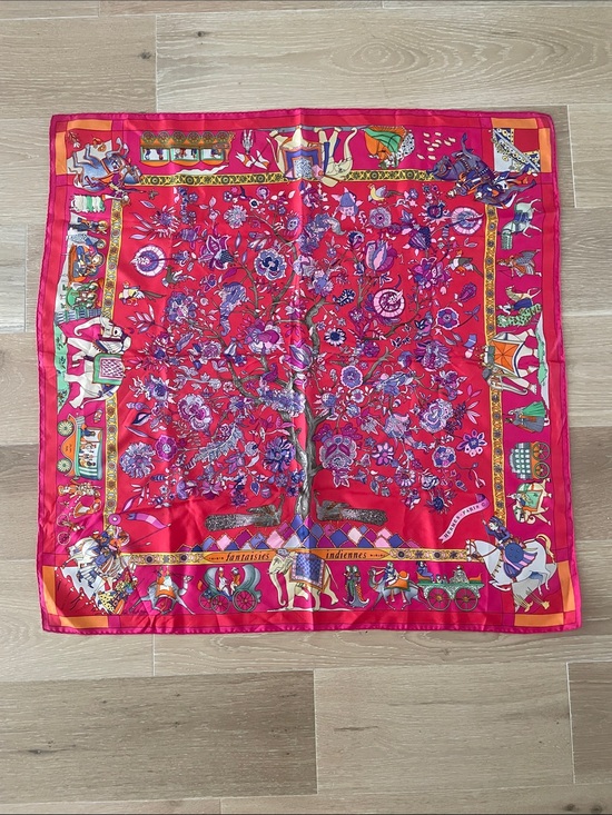 Accessories - HERMES Scarf Fantaisies indiennes Women's Silk Pink Red